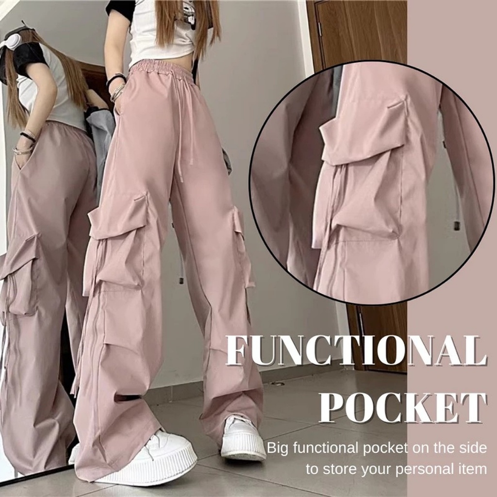 พร้อมส่งจากกทม✨กางกางผู้หญิงwomen cargo pants กางเกงคาร์โก้🌸กางเกงทำงานสีดำเอวสูงกางเกงกีฬาลำลองทรงหลวม🌈BABAOTU🌈