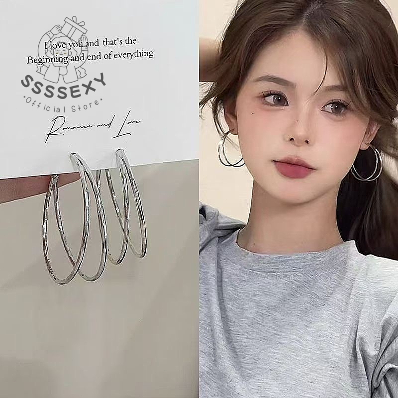 SSSEXY ต่างหูห่วงคู่สีซิลเวอร์ 925 ราชินีอวกาศ  ไซส์ใหญ่ ของขวัญผู้หญิง S042