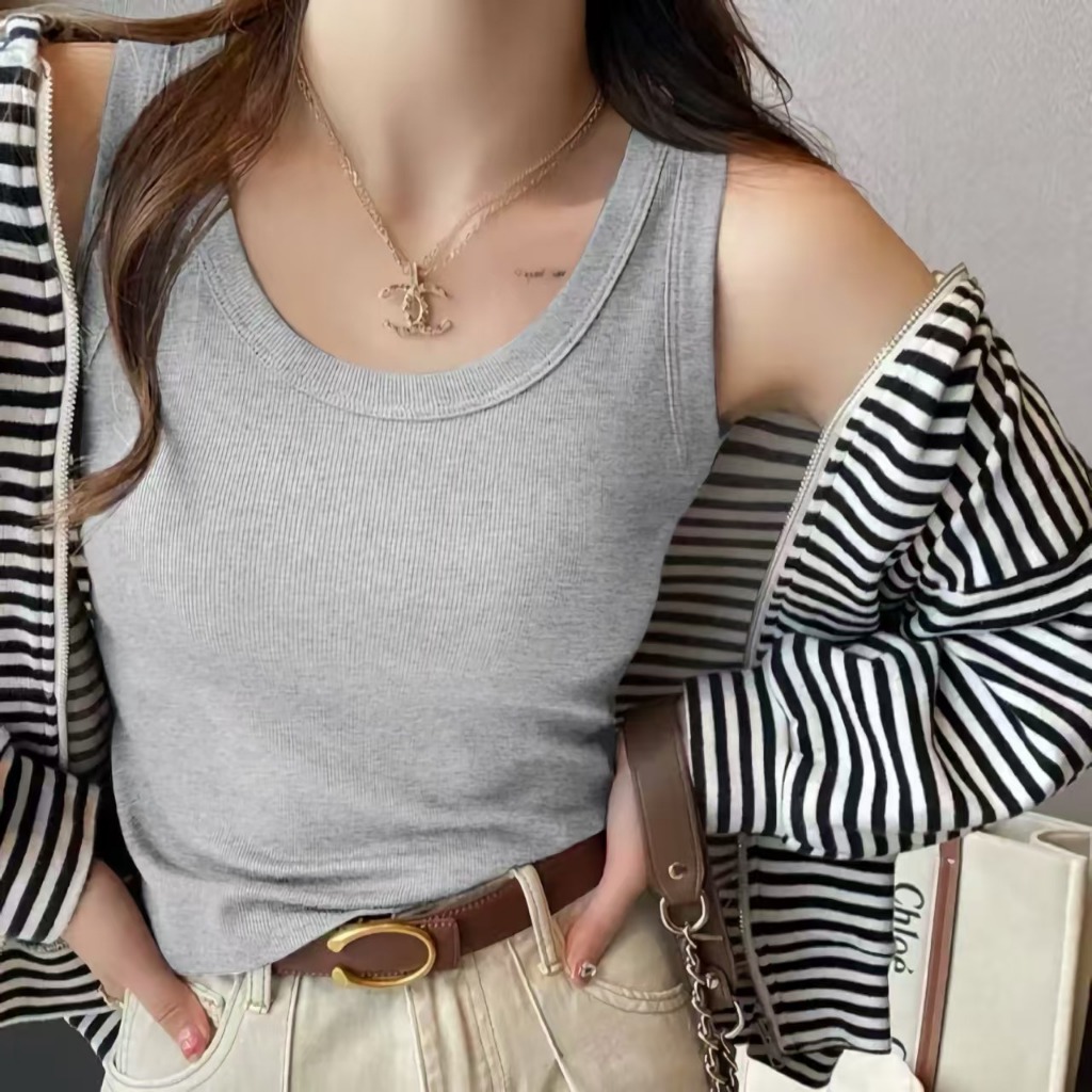เสื้อกล้ามรุ่นไม่มีบรา เสื้อกล้ามลำลอง เบสิก สีพื้นเปิดไหล่ สำหรับสตรี เนื้อผ้านุ่มและใส่สบายมีถึง 15สี 6ไซส์ ให้เลือก💙