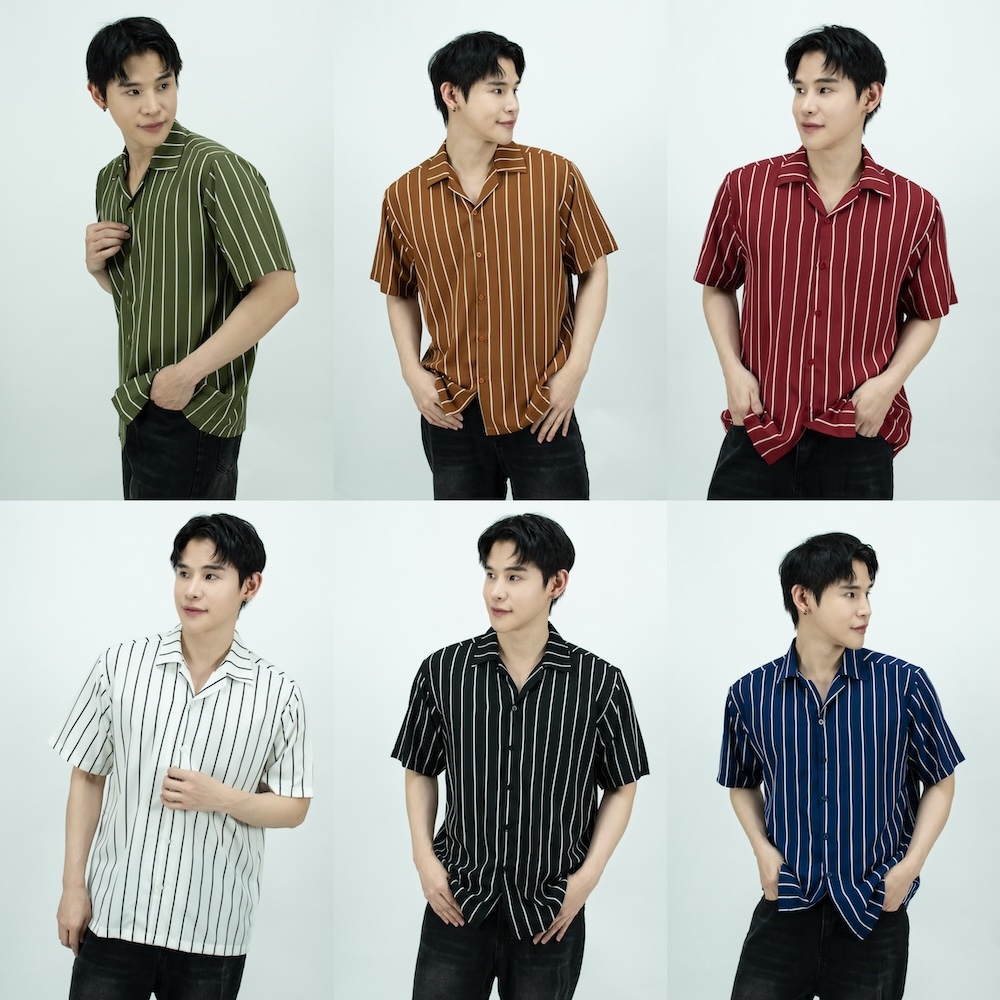 S3: เสื้อเชิ้ต เกาหลี แขนสั้นลายทาง มีไซส์ M L XL เชิ้ตแขนสั้นลายริ้ว ใส่ได้ทั้งชายหญิง