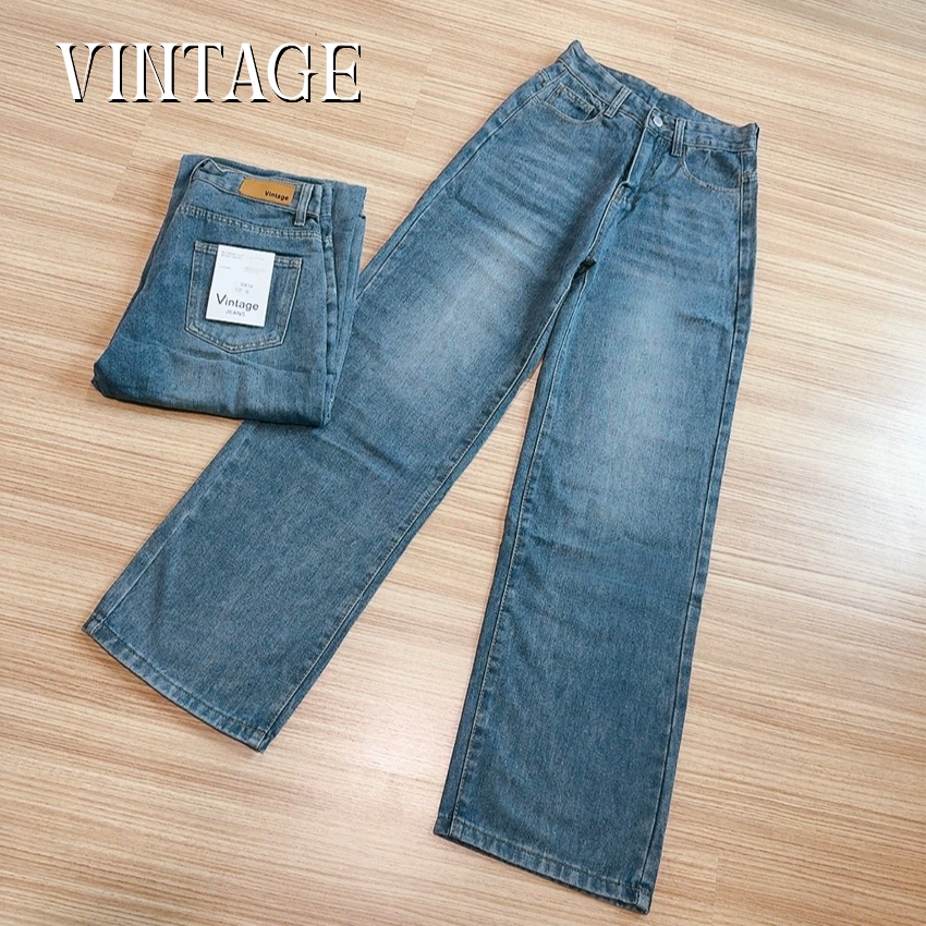 Vintage รุ่น 6061 กางเกงยีนส์ ทรงกระบอก แต่งเฟดขา ทรงสวยผ้าไม่ยืด