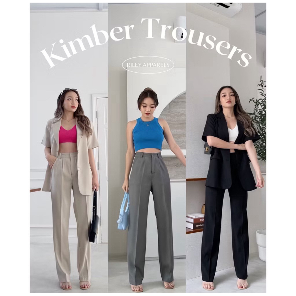 กางเกงขายาวเอวสูงทรงกระบอก รุ่น 𝗞𝗜𝗠𝗕𝗘𝗥 𝗧𝗥𝗢𝗨𝗦𝗘𝗥𝗦 IG: riley.apparels