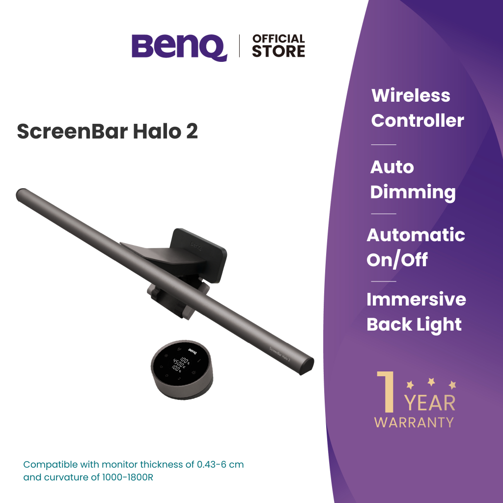 BenQ ScreenBar Halo 2 โคมไฟ LED แขวนหน้าจอคอม ปรับแสงอัตโนมัติพร้อมปุ่มควบคุมไร้สาย