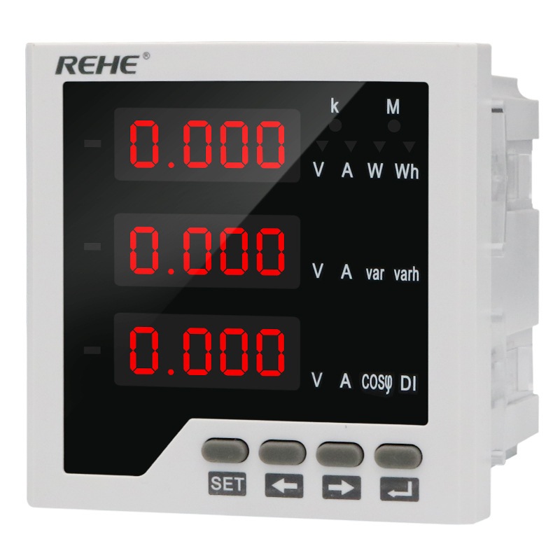 REHE แอมป์ มิเตอร์ โวลท์มิเตอร์ วัดกระแส แรงดันไฟฟ้า Ampmeter Voltmeter มิเตอร์ดิจิตอล สามเฟส RH-3D3J (96x96)