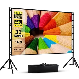 Projector Screen โปรเจคเตอร์หน้าจอ สีเทา น้ําหนักเบา พร้อมขาตั้ง 100 120 150 นิ้ว 16:9 2026 สําหรับดูหนังในร่ม กลางแจ้ง