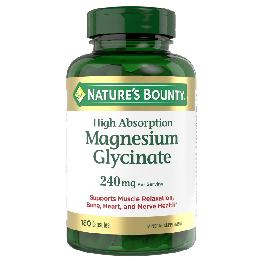 NATURE'S BOUNTY Capsules 180 caps-Magnesium Glycinate แมกนีเซียม ไกลซิเนต 240 มก,180 แคปซูล By Werun