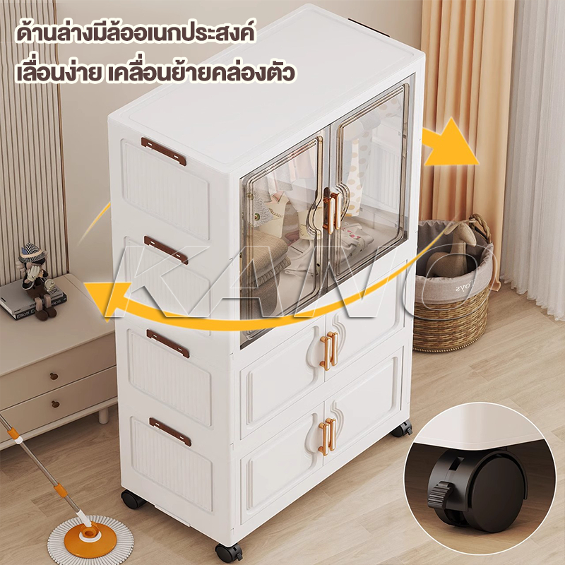 KANO ตู้ใส่เสื้อผ้า 【ความกว้าง 80ซม】โปร่งใส/สีครีม รูปที่ 3