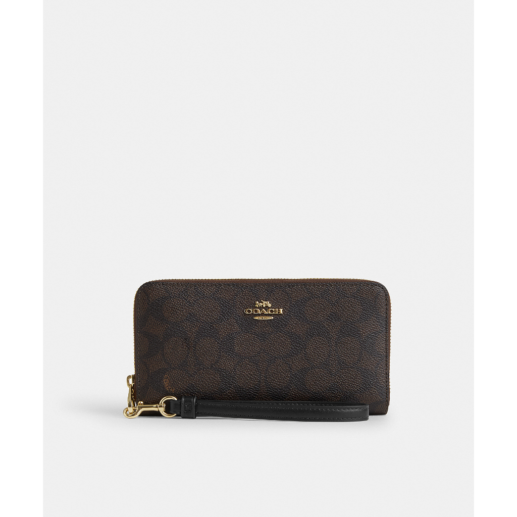 Coach CW778 Long Zip Around Wallet In Signature Canvas (IMXAQ) กระเป๋าสตางค์ผู้หญิง สี Im/Walnut/Bla