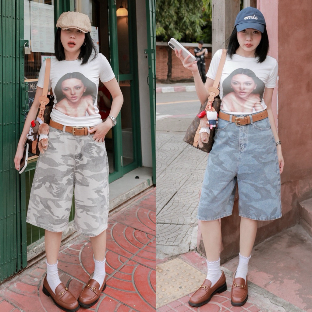 Camouflage Jorts Jeans กางเกงยีนส์ลายพรางทรง 5ส่วนรุ่น 61812 TAG FSY 🇰🇷