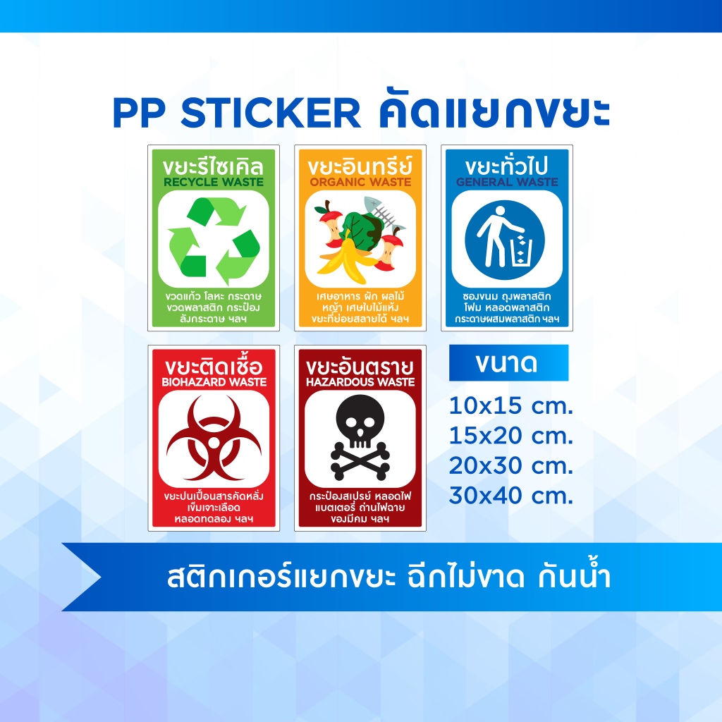 สติ๊กเกอร์ คัดแยกขยะ รักษ์โลก ขยะอันตราย Sticker Waste separation*กันน้ำSticker PP.ขั้นต่ำ4แผ่นคละได้