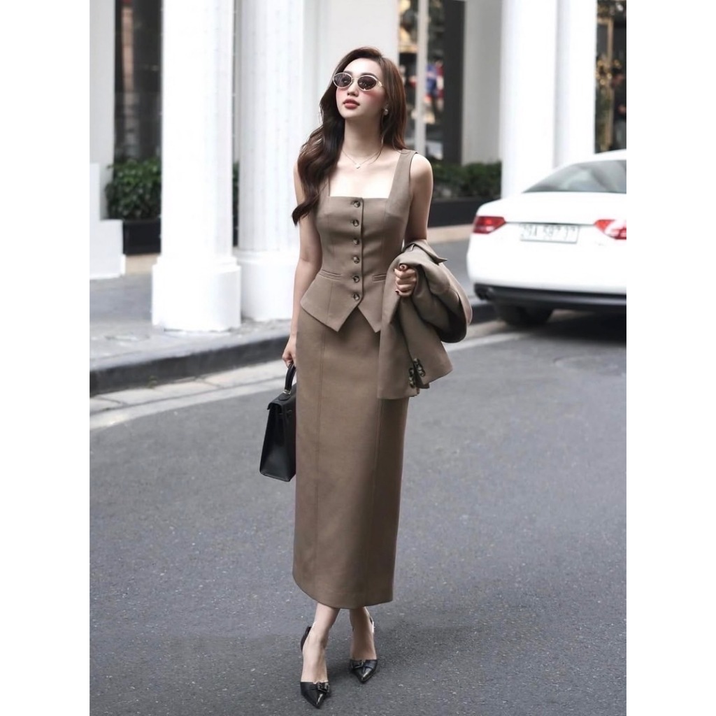 ร้านโค้ดคุ้ม  LA LA BELLE เซต 3 ชิ้นผ้าสูทอัดกาวอย่างดี ใส่ออกงาน ทำงาน รุ่นกระโปรง สวย หรู ดูดีมาก ราคา ถูกที่สุด ดีลบีเคเค แกลเลอรีภาพที่ 3