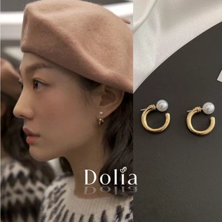 DOLIA [พร้อมส่งจากไทย] ต่างหูห่วงเงินแท้ S925 ต่างหูมุกทรงตัวซี ใส่ได้ 2 แบบ เงินสเตอร์ลิง สไตล์เรียบหรู A10