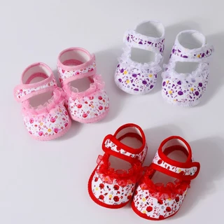 Babyonline(X083)2D2 (ส่งด่วน1วัน)รองเท้าสำหรับเด็กวัยหัดเดินลายดอกไม้สุดน่ารัก พื้นนิ่ม มีกันลื่น เบา ใส่สบาย