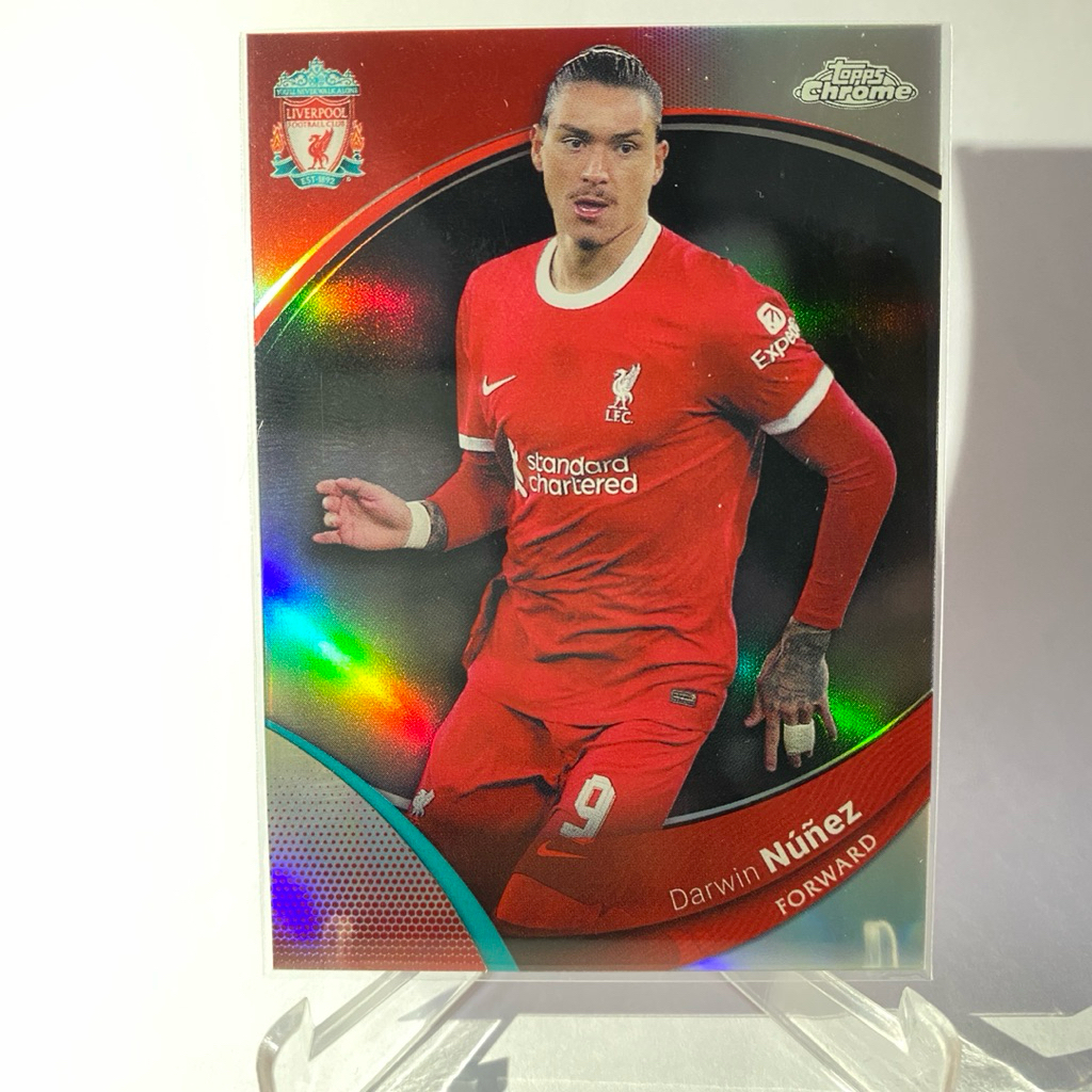 การ์ดนักฟุตบอลสำหรับสะสม DARWIN NUNEZ , LIVERPOOL, (refractor), TOPPS CHROME 2024