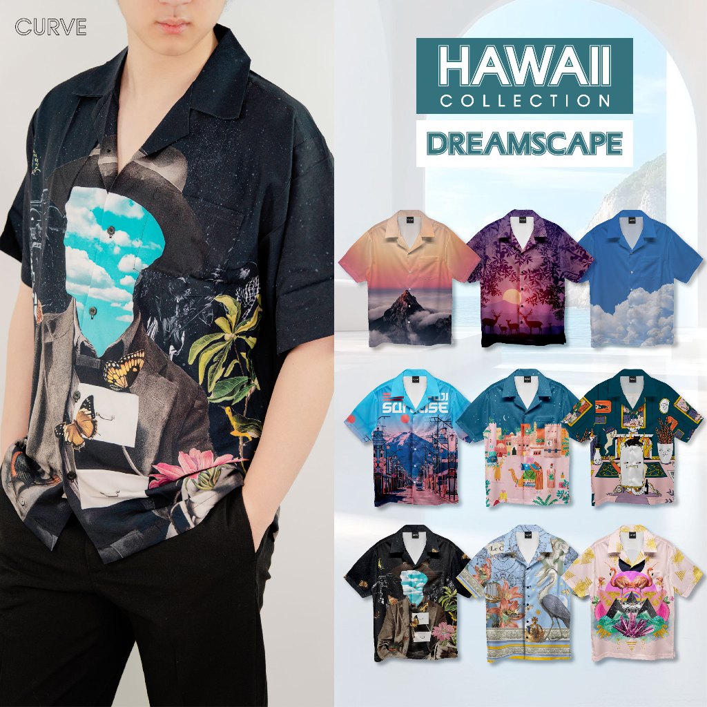 Curve เสื้อเชิ้ตฮาวาย ลาย Dreamscape (ไซส์S,M,L,XL,2XL) เสื้อฮาวายพิมพ์ลาย สวมใส่สบาย สินค้าพร้อมส่ง
