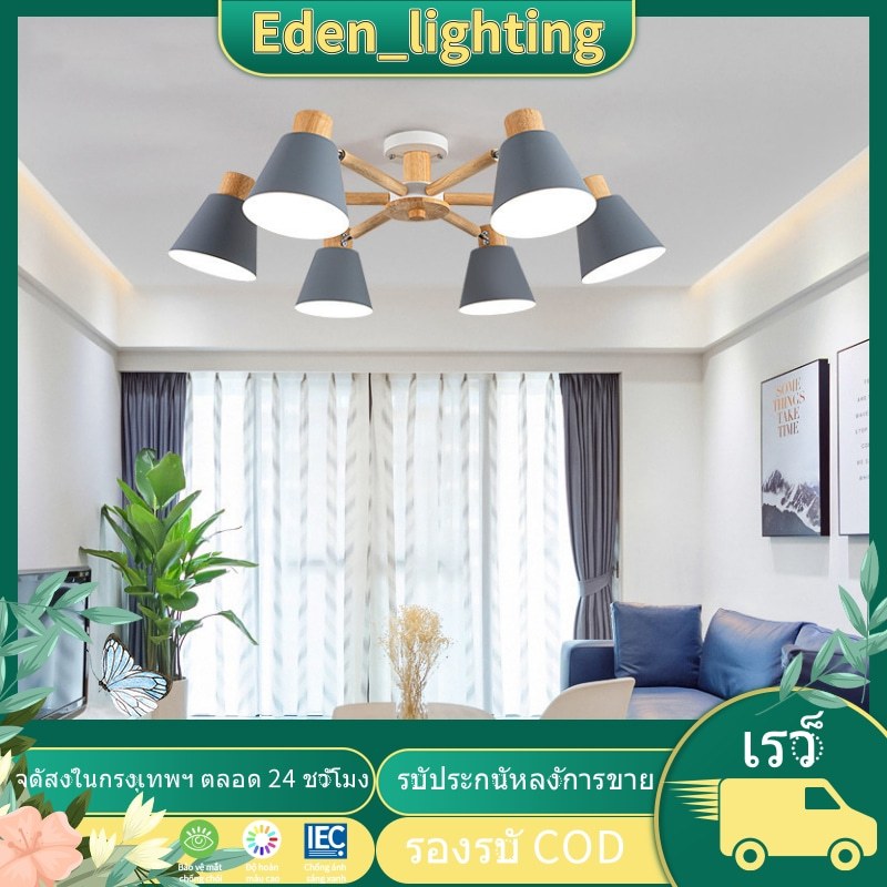 โมเดิร์น6โคมไฟ Led โคมไฟเพดานโลหะสีขาวโคมไฟสำหรับ Foyer ห้องนอนไม้ Luster สีเทาห้องครัวการรับประทานอาหาร