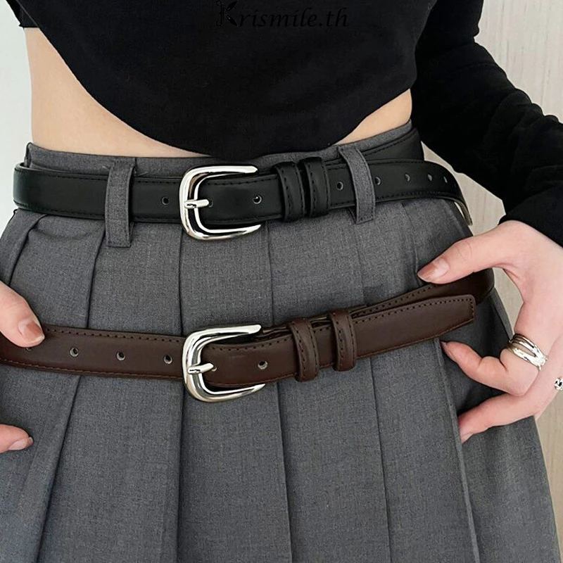 เข็มขัดหนัง PU สไตล์วินเทจ ปรับได้ เข้ากับทุกการแต่งกาย