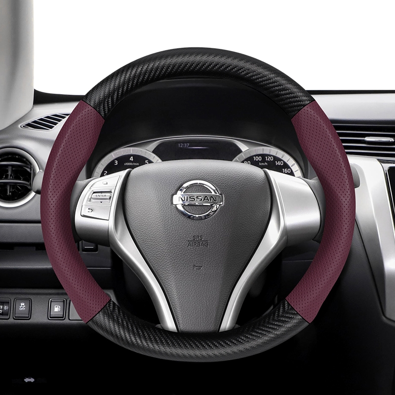 ปลอกหุ้มพวงมาลัย สำหรับ นิสสัน Nissan วัสดุคาร์บอนไฟเบอร์เจาะรู ระบายอากาศได้ดี Navara (NP300) Almera (Sunny) X‑Trail ราคา ถูกที่สุด ดีลบีเคเค รูปภาพหลัก