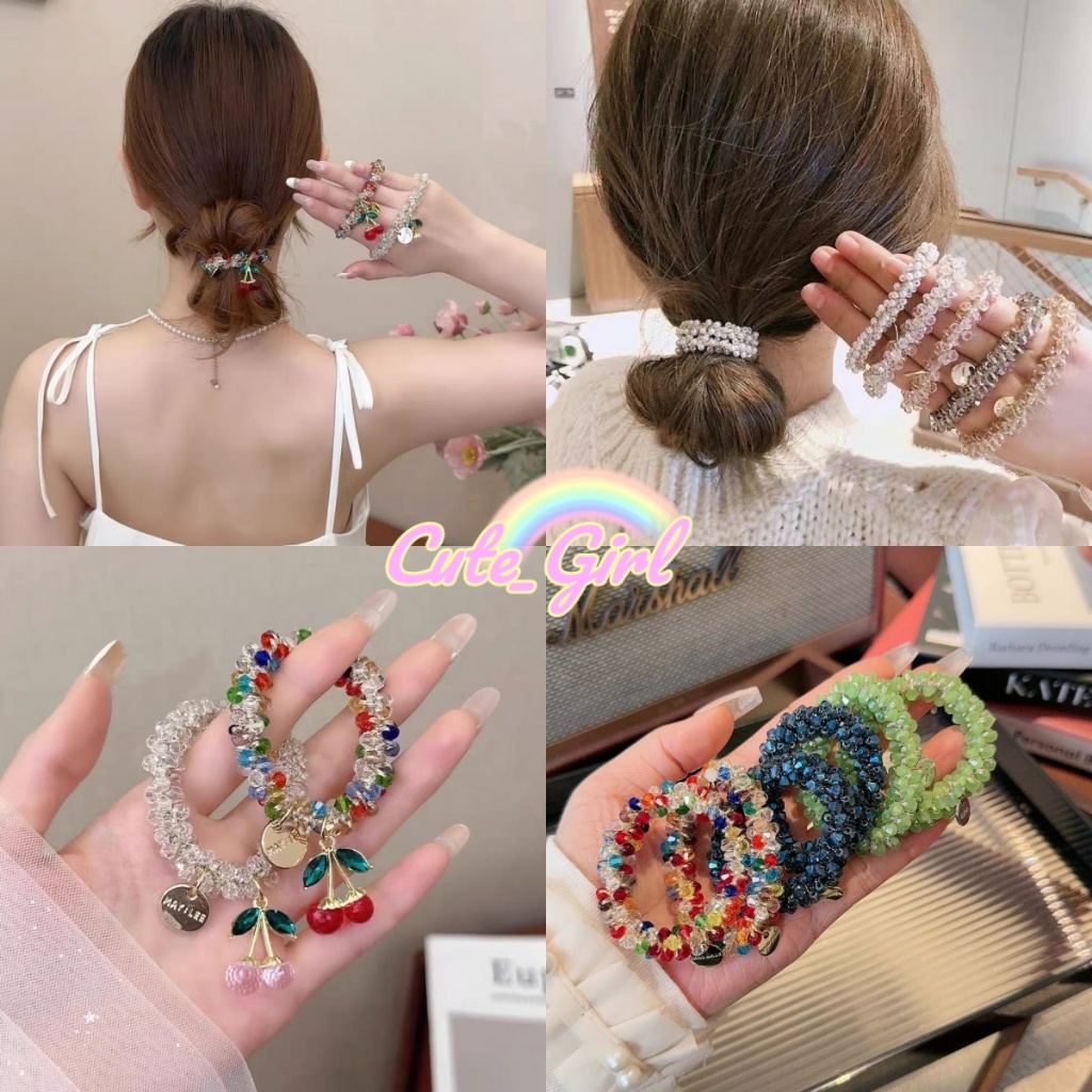 Cute_Girl ✨✨ ยางรัดผม มีให้เลือกหลากหลายสี คริสตัลจำลอง ราคาที่เอื้อมถึง หวานและสดช ที่คาดผมแฟชั่น