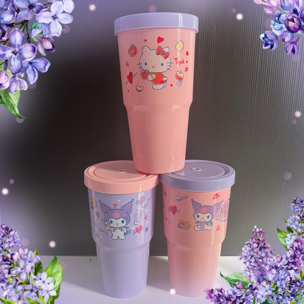 แก้วน้ำพลาสติกทรงเยติลายการ์ตูนขนาด900ml.ฝาเกลียวหมุนเปิด-ปิด