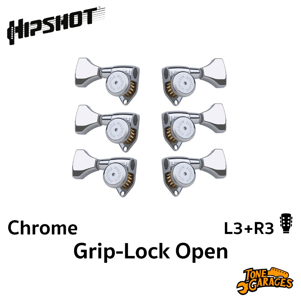 Hipshot Grip-Lock Open ลูกบิดกีต้าร์ ล็อคสาย สี Chrome 3+3 (6K2GL0C)