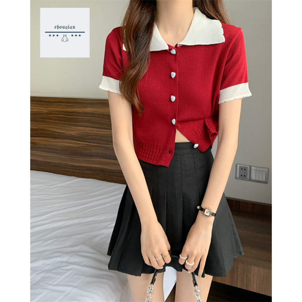 พร้อมส่งในไทย** เสื้อไหมพรมคอปก แขนสั้น ผ้าไหมพรม Y179