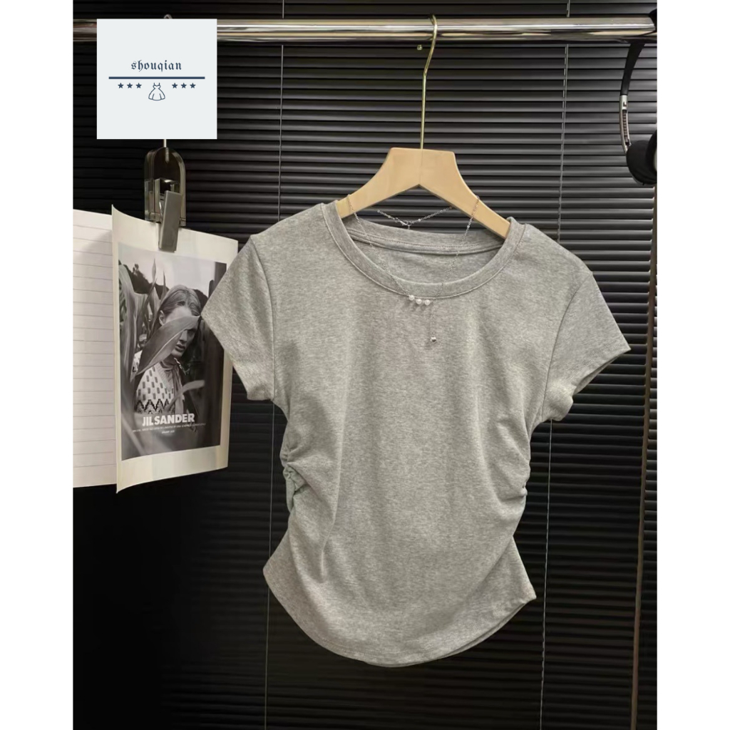 พร้อมส่งในไทย** เสื้อผ้าผู้หญิง แขนสั้น เอวแคบ สลิม  สไตล์เกาหลี Y119