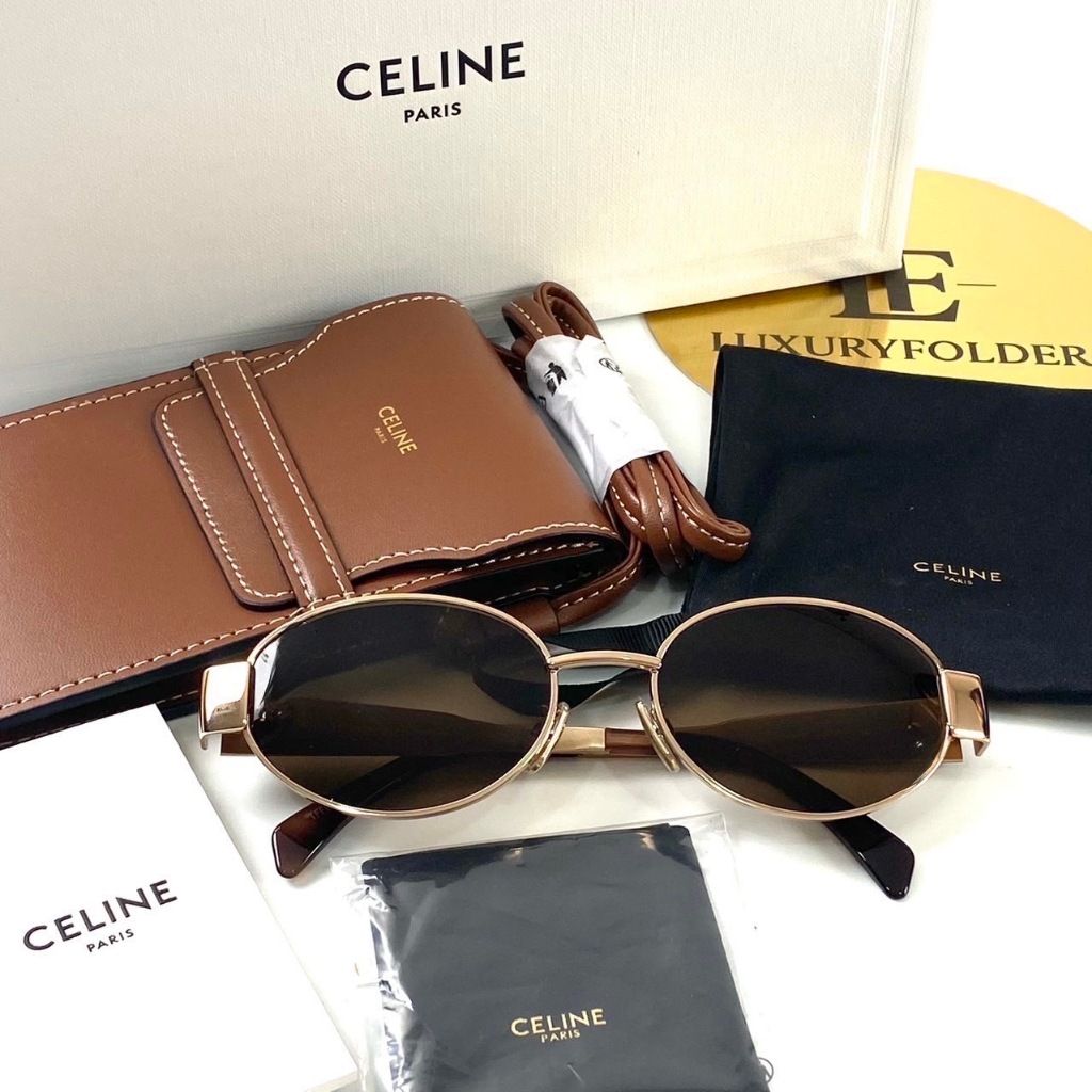 แว่นกันแดด CELINE Triomphe Metal 01 รุ่น CL40235U สี Rose Gold ของแท้ 100% พร้อมอุปกรณ์