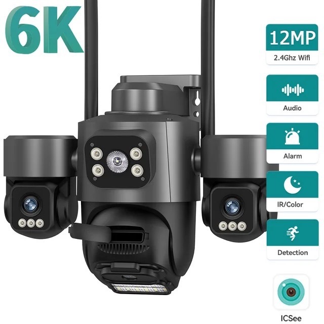 ICSEE กล้องวงจรปิด 3เลนส์ WIFi Cctv ความคมชัด4K มีไมค์มีลำโพง มีภาพสีตอนกลางคืน แจ้งเตือนผ่านแอปกล้อ