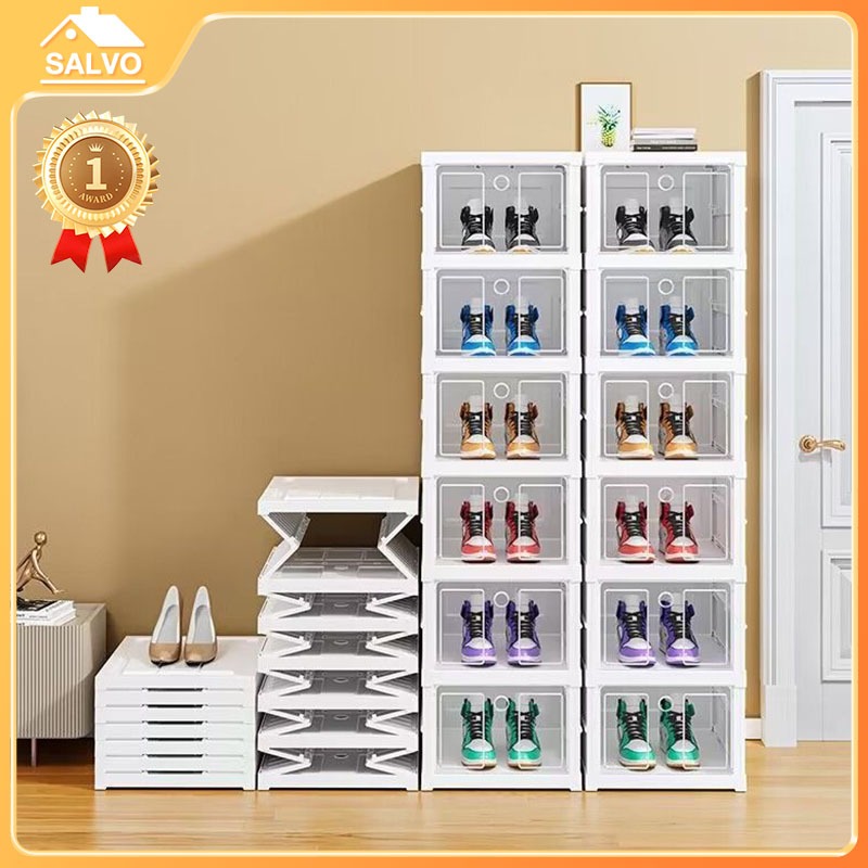 SALVO ตู้รองเท้าพับได้ ความคงทน ตู้รองเท้า 3/6/9ชั้น กล่องรองเท้าพับได้ ไม่ต้องติดตั้ง ใช้งานหลากหลาย ชั้นวางรองเท้า
