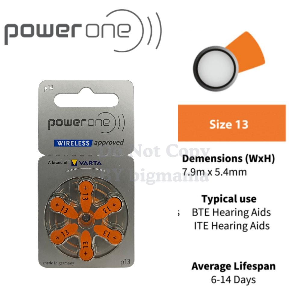 Power One ถ่านเครื่องช่วยฟัง เบอร์13 A13 Pr48ถ่านเครื่องช่วยฟังคุณภาพดี ของแท้ HearingAid Batteries