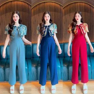 Set 2 ชิ้น เสื้อผ้าวูลเวฟแต่งเสื้อคลุมผ้าทอกระดุมหน้า + กางเกงเอวเรียบสม๊อคหลังแต่งกระเป๋า