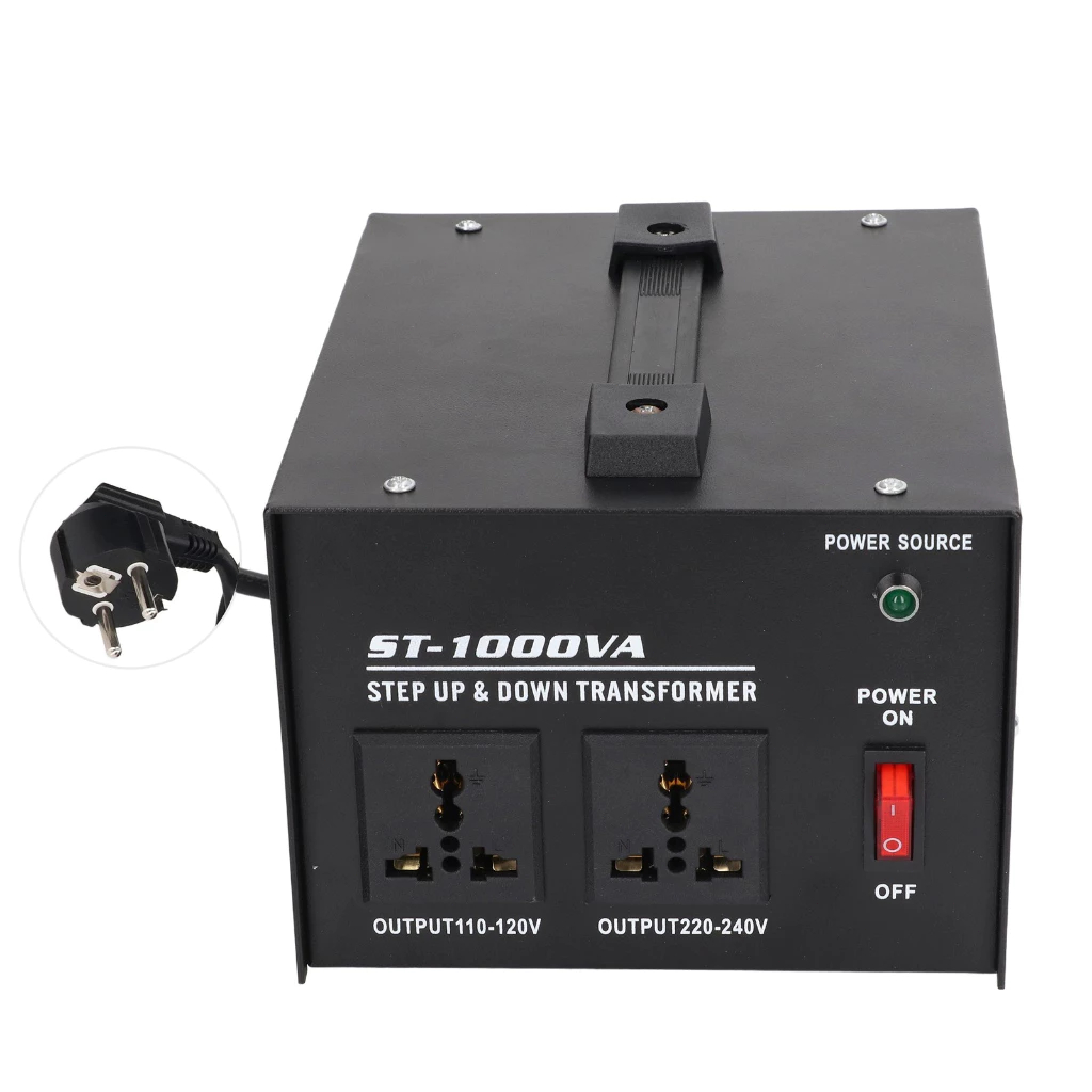 ST-1000VA 1000W หม้อแปลงไฟฟ้า 220V to 110V ตัวแปลงแรงดันไฟฟ้า ปลั๊กยุโรป 110V/220V การจัดส่งของกรุงเ