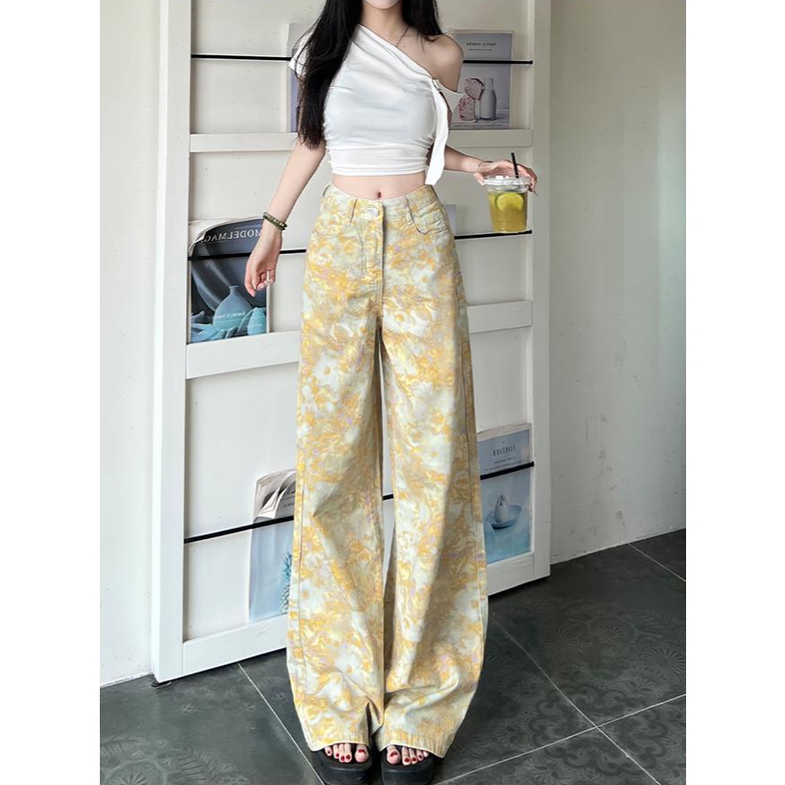 กางเกงเอวสูง กางเกงยีนส์7ส่วนขาดรู สไตล์วินเทจ ฟอกน้ำ ทรงหลวม #1501367