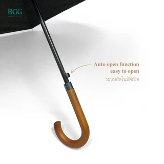 BGG UV Cut 100% Auto Open Vintage Style Walking Umbrella ร่มยาว อัตโนมัติเปิด กันยูวี 100% ด้ามจับทำด้วยไม้ (WA1079)