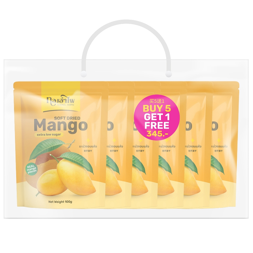 ทองอำไพ มะม่วงอบแห้ง 100 กรัม (ซอง) (แพ็ค6) 5ฟรี1 THONG AMPAI SOFT DRIED MANGO 100G (BAG) (PACK6) 5FREE1