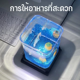SKISOPGO ตู้ปลาพลาสติกใส สำหรับปลากัด ใหม่ ปลากัดถัง มีไฟ LED ส่งผ่านแสง99%