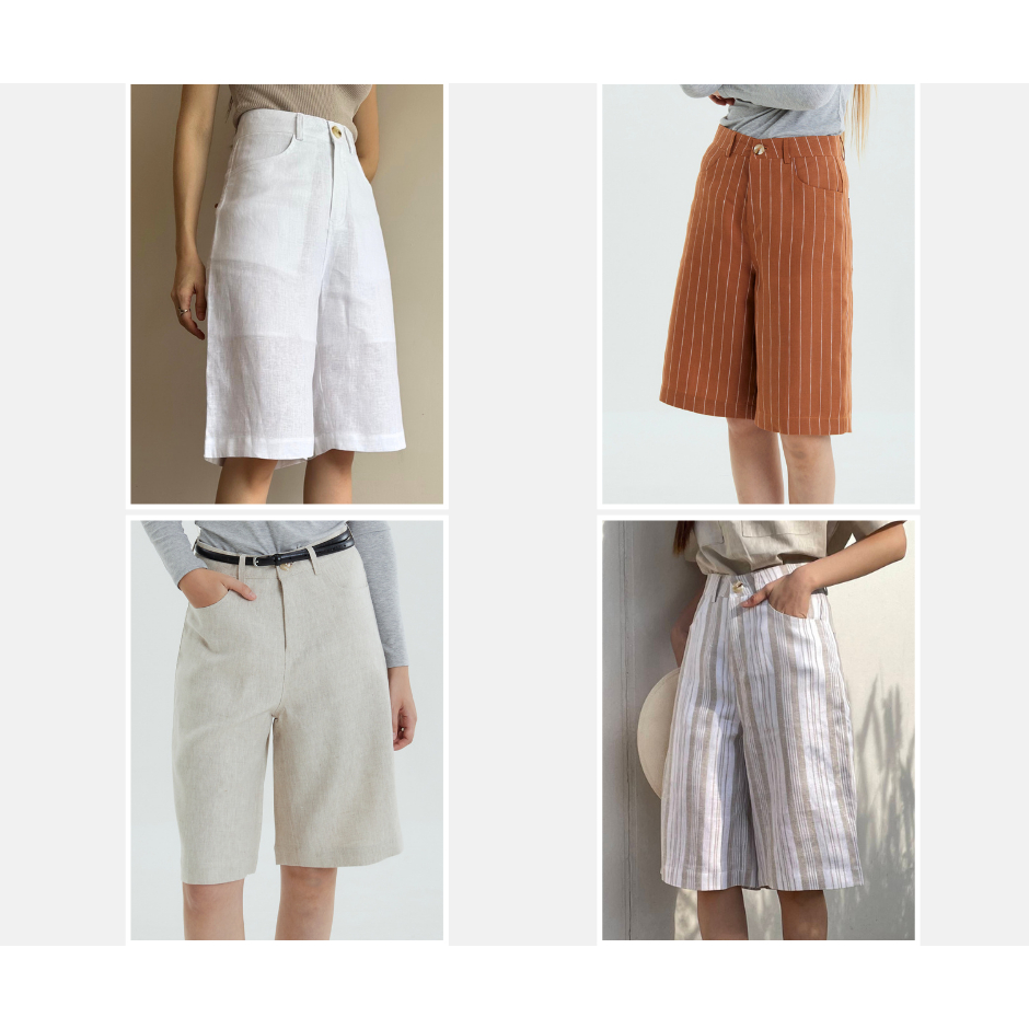 PLOWBRANDS -Urban breeze short ผ้าลินิน กางเกงขาสั้น S-2XL  Tailored Bermuda length, Highwaist**เลือกไซส์เผื่อ1ไซส์