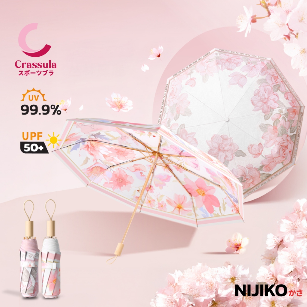ร่มกันแดดกันฝน NIJIKO ลายดอกไม้ โครง 8 ก้าน เคลือบสารกัน UV ป้องกัน UV99.9% UPF 50+