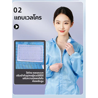 ชุดป้องกันไฟฟ้าสถิตย์ กันฝุ่น ใช้ซ้ำได้ สามารถซักได้ ชุดคลีนรูม พร้อมฮู้ด แบบคลุมทั้งตัว