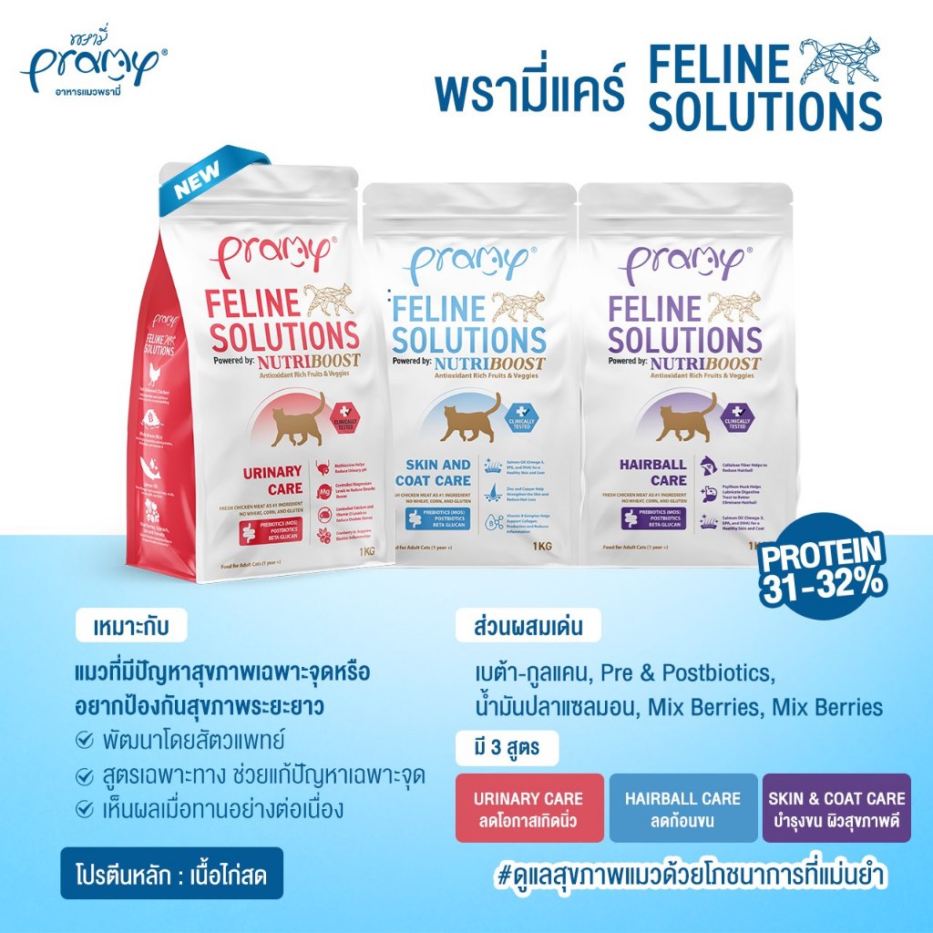 Pramy Feline Solutions อาหารแมวพรามี่ ฟีไลน์ โซลูชั่น ขนาด 1kg