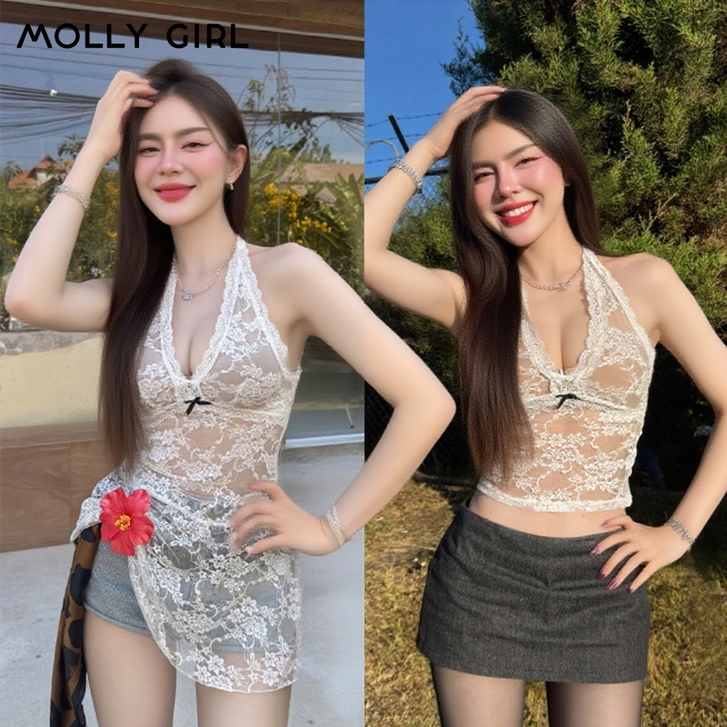 เสื้อคล้องคอลูกไม้ ซีทรูเบาๆ ไม่มีฟองน้ำ เสื้อกล้าม สีพื้น คล้องคอ ผ้าลูกไม้ สลิมฟิต ซีทรู เสื้อคล้องคอ สีขาวสั้นและยาว
