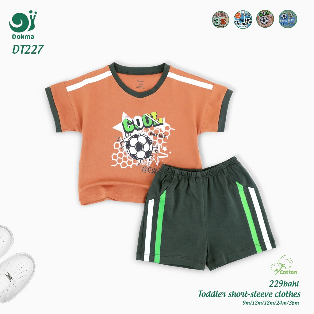 Dokma(7.9-14.2kg) DT227_or ชุดเสื้อแขนสั้นเด็ก ผ้าคอตตอนอเมริกา (6-9M , 9-12M, 12-18M, 18-24M, 24-36