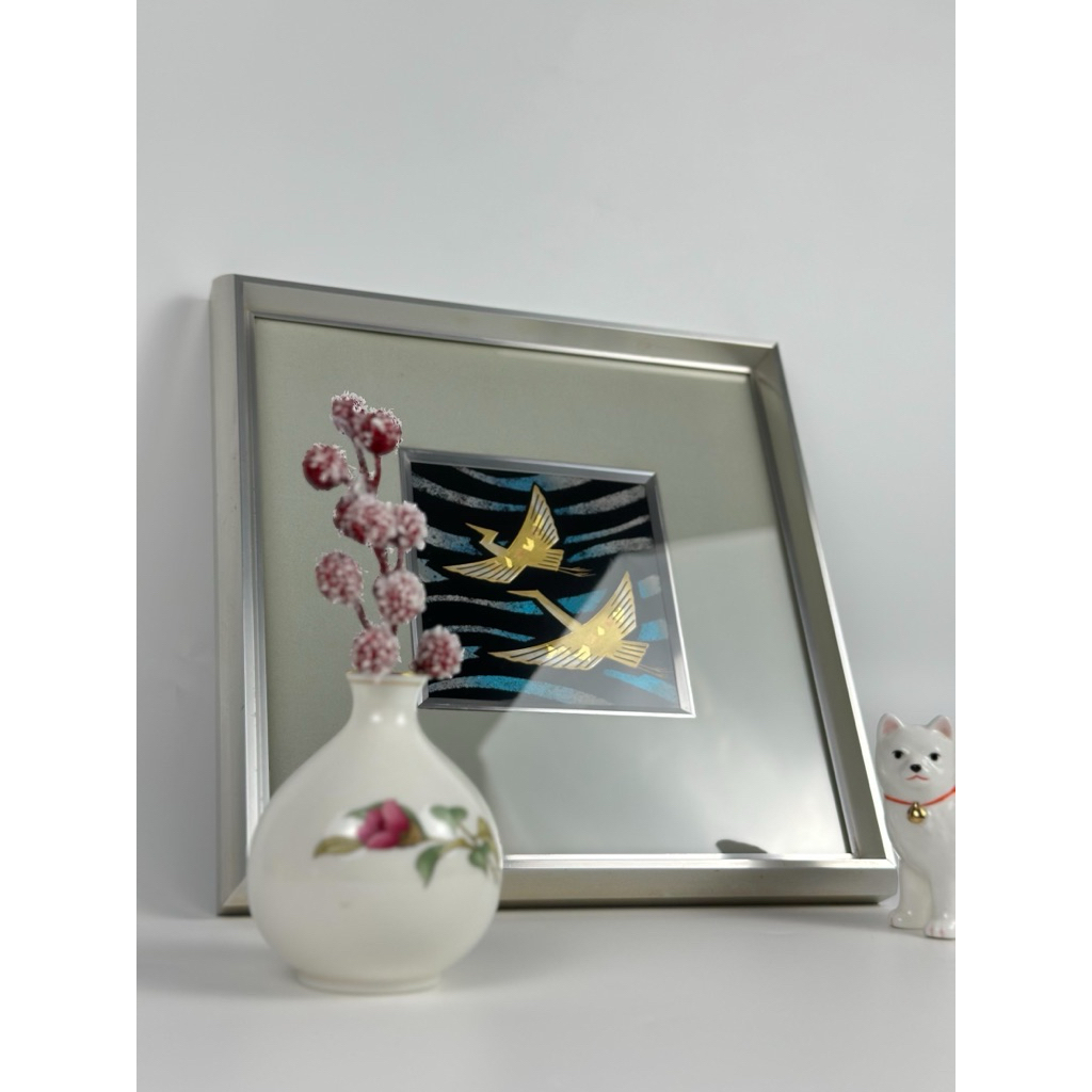 รูปภาพ “นกกระเรียนคู่” เขิน Wajima เทคนิค Chinkin & Gold Leaf by ศิลปิน Nakatani Kohō 中谷光峰