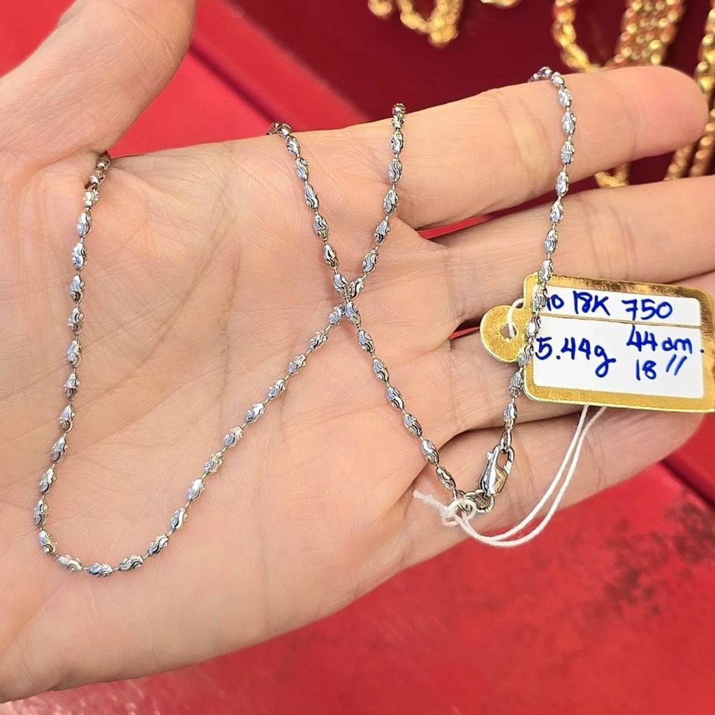 สินค้าพร้อมส่ง สร้อยคอทองคำขาว 18K ลายเม็ดมะยม น้ำหนัก 5.44 กรัม ความยาว 18 นิ้ว (44 ซม.)
