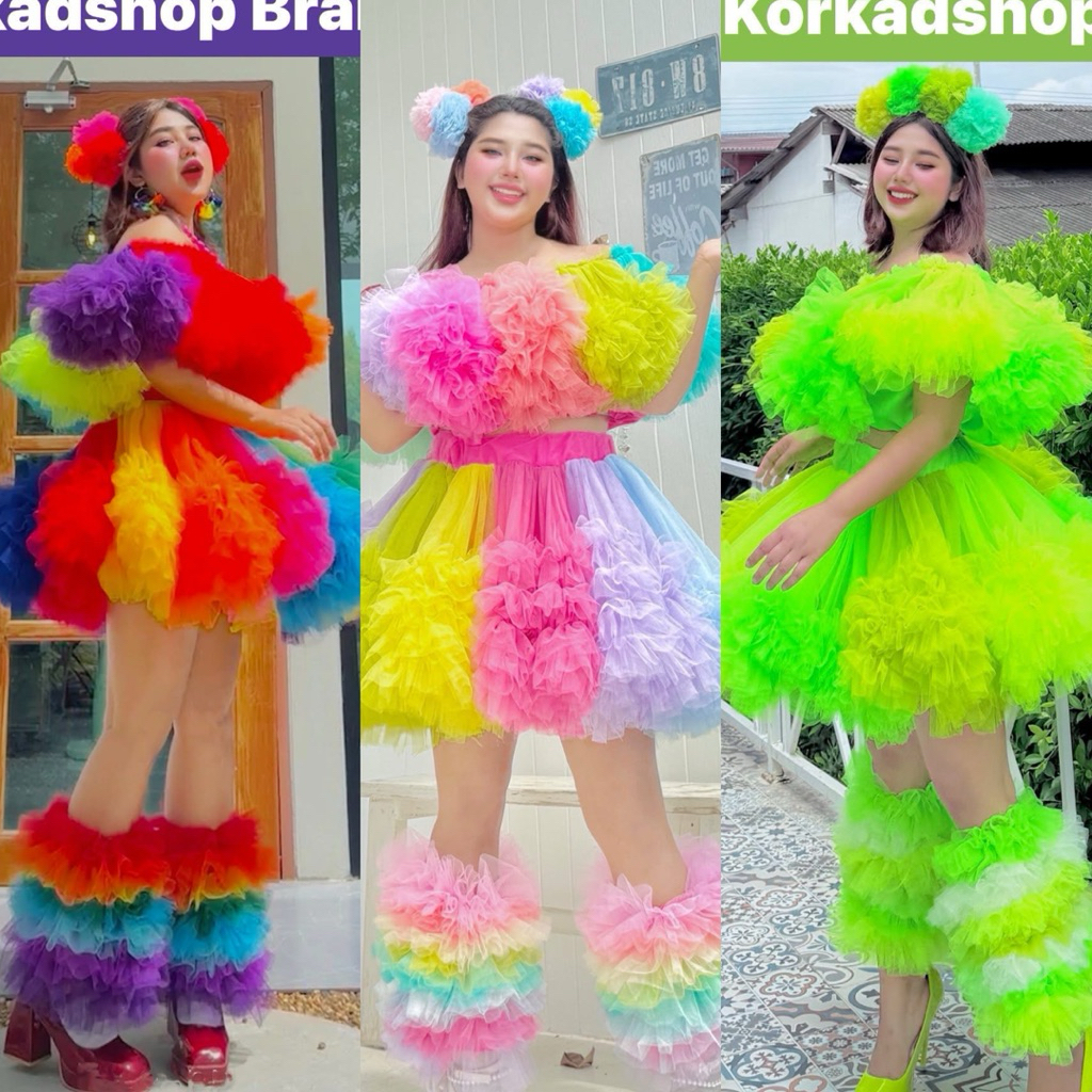 ชุดเซ็ทกระโปรงสั้นฟูๆเด้งๆครบพร้อมเต้นได้เลยค่ะ6ชิ้นฟูสะบัด