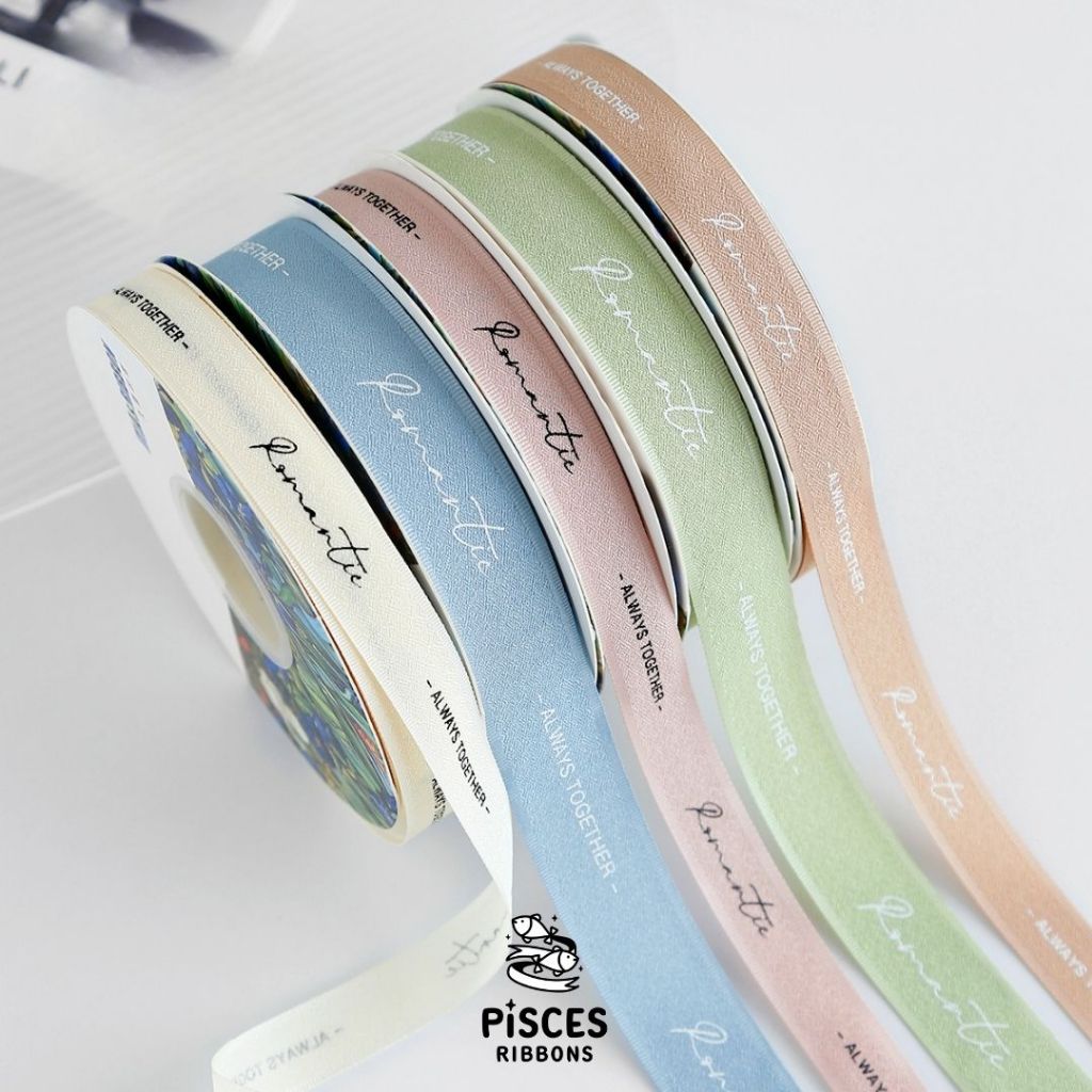 【2 หลา】* ริบบิ้นผ้าเนื้อนิ่มพาสเทลสกรีน Romantic  ขนาด 2.5 cm. ผูกของขวัญ ผูกช่อดอกไม้ ริบบิ้นวาเลนไทน์ [RBY-0061-25mm]