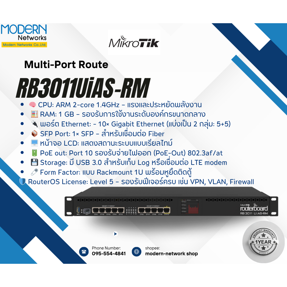 RB3011UiAS-RM Mikrotik ส่งไวสินค้ารับประกันเงื่อนไขเป็นไปตามที่บริษัทกำหนดออกใบกำกับภาษีได้⚡️🔥