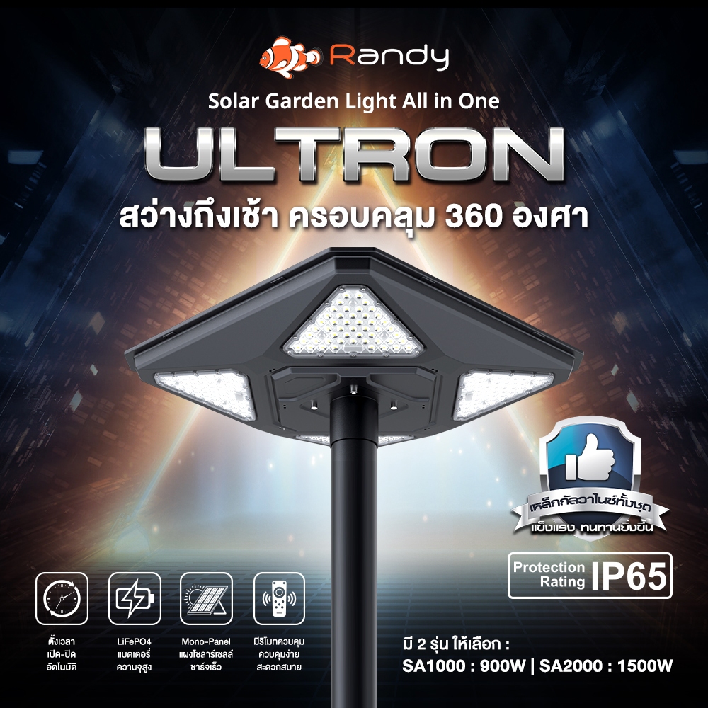 🔥Randy ไฟUFO รุ่น Ultron แบตความจุสูง เหล็กกัลวาไนซ์ แข็งแรง ทนสนิม ไฟสนามโซล่าเซลล์ สว่างถึงเช้า รับประกันน