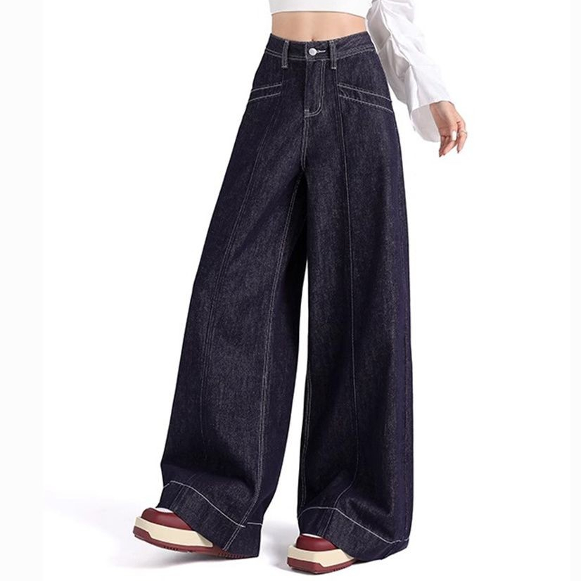Bived S-6XL กางเกงยีนส์ผู้หญิง กางเกงยีนส์ขายาว เอวสูง ทรงตรง กางเกงขายาว กางเกงถูพื้น